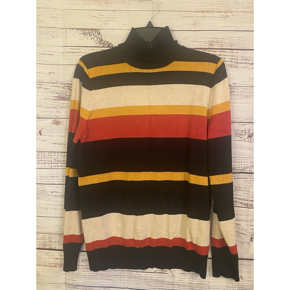 Joseph A. Striped Turtleneck Sweater Women's Large Neutral Ribbed 90s Y2K Preppy